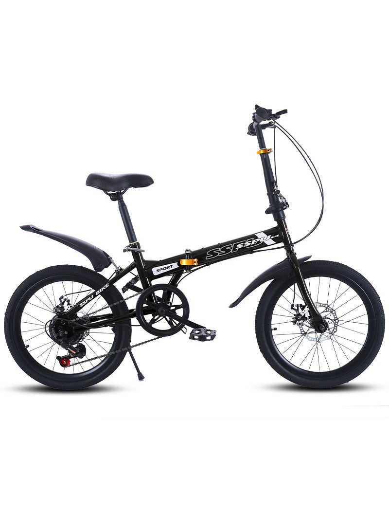 ET-LIFE 20-Inch Folding Bike – 7-Speed Mountain Bicycle with Carbon Steel Frame |14.7 Inch Wheel Size|Front Suspension | Knobby Tires | Dual Brakes | Black - Image 1