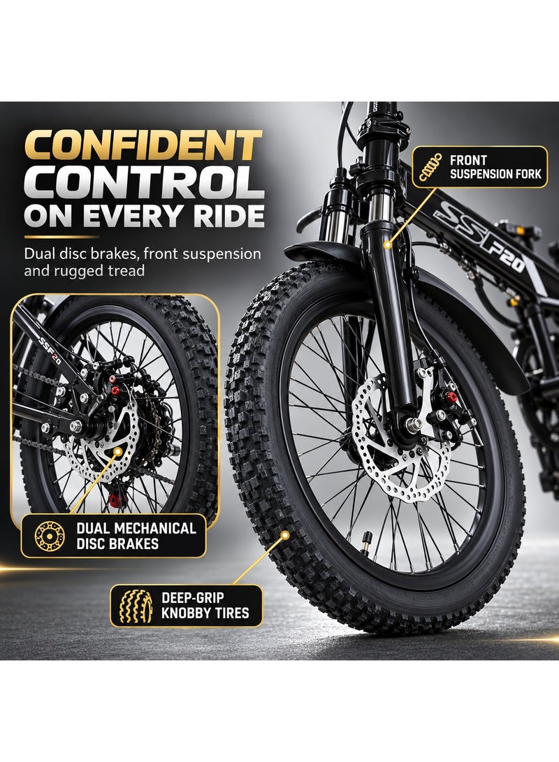 ايتي لايف عنوان المنتج دراجة جبلية قابلة للطي مقاس 20 بوصة بـ7 سرعات، هيكل من الفولاذ عالي الكربون، تعليق أمامي، مكابح قرصية مزدوجة، إطارات بارزة، مقعد قابل للتعديل، حمولة حتى 100 كجم، أسود - Image 3