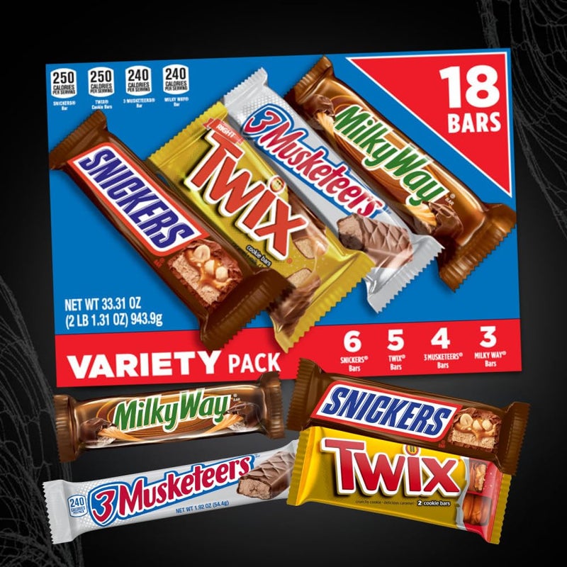 Mars SNICKERS, TWIX, 3 MUSKETEERS & MILKY WAY Full Size Christmas Candy Chocolate Bar Variety Box, 18 ct Bulk Candy - Image 3