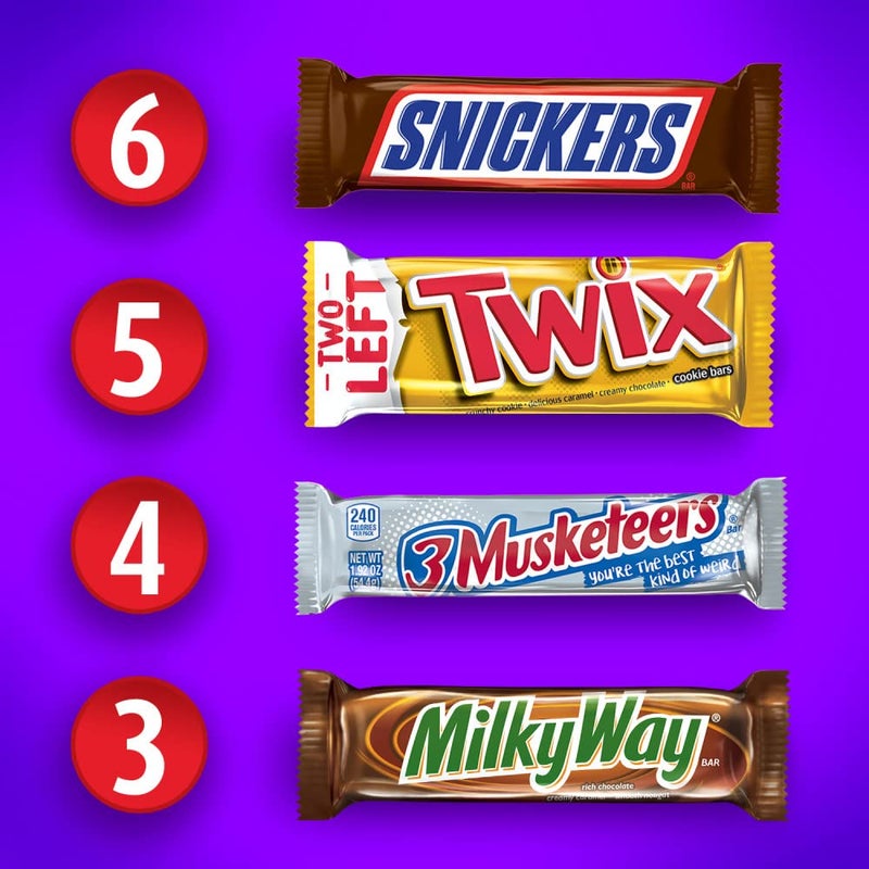 Mars SNICKERS, TWIX, 3 MUSKETEERS & MILKY WAY Full Size Christmas Candy Chocolate Bar Variety Box, 18 ct Bulk Candy - Image 4