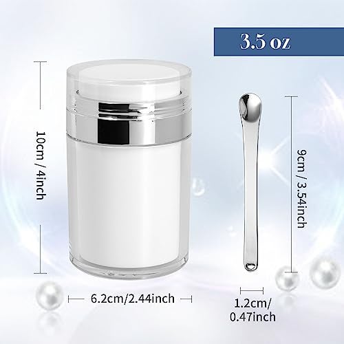 Snowso 2Pack Airless Pump Jars with Cosmetic Spatula, 3.5 oz Empty Refillable Cosmetic Air Pump Jars Bottles Airless Lotion Cream Dispenser Portable Travel Makeup Containers (Silver) - Image 2