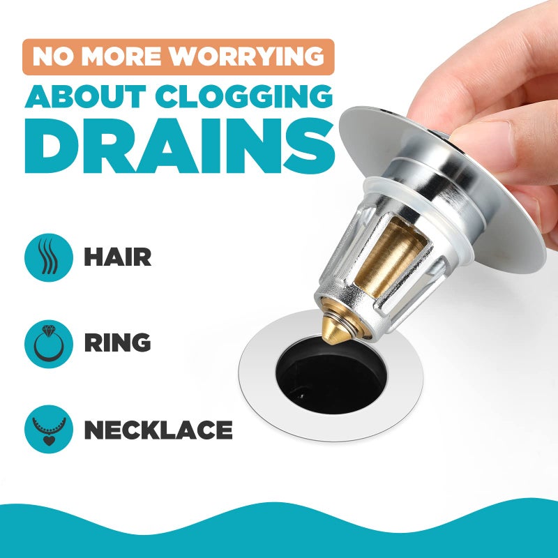 DZOFXMI Universal Bathroom Sink Stopper For 1.1-1.5 Inch Bullet Core Push Type Basin Pop Up Drain Filter Bathtub Converter Sink Drain Strainer Plug No Overflow With Basket Hair Catcher - Image 3