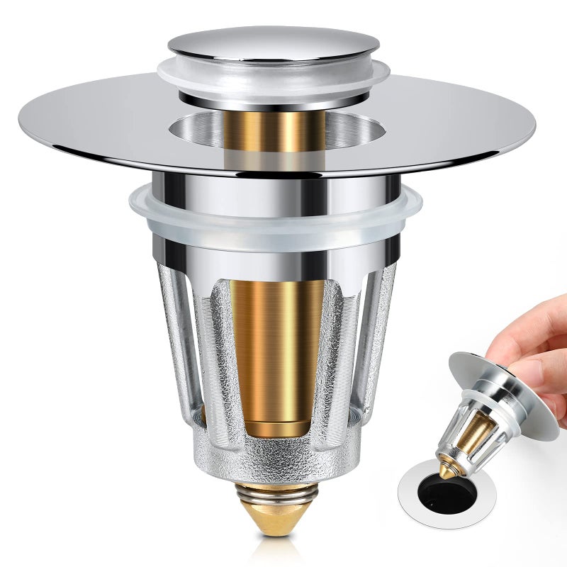 DZOFXMI Universal Bathroom Sink Stopper For 1.1-1.5 Inch Bullet Core Push Type Basin Pop Up Drain Filter Bathtub Converter Sink Drain Strainer Plug No Overflow With Basket Hair Catcher - Image 1