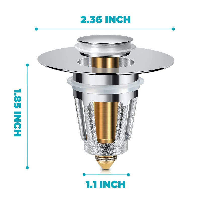 DZOFXMI Universal Bathroom Sink Stopper For 1.1-1.5 Inch Bullet Core Push Type Basin Pop Up Drain Filter Bathtub Converter Sink Drain Strainer Plug No Overflow With Basket Hair Catcher - Image 5