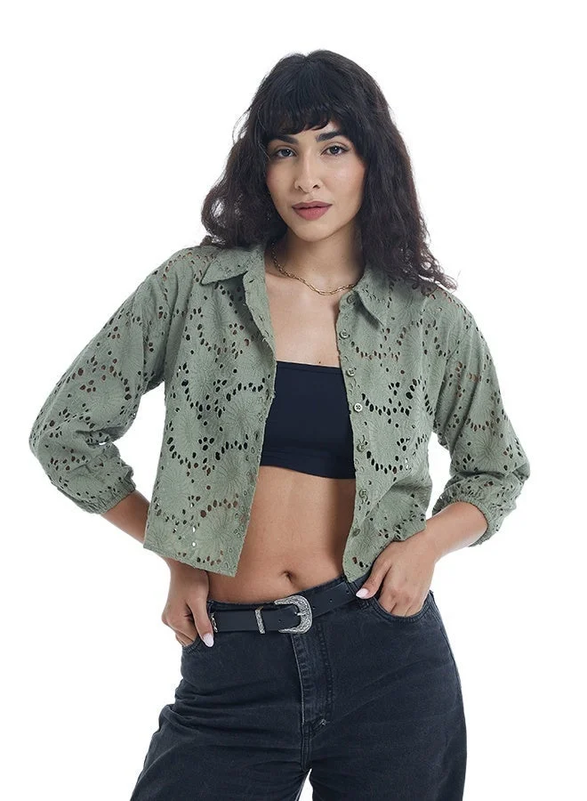 Asharae  Women's Full Sleeve Button Down Crop Length Shirt Comfortable Material, Breathable Daily Wear, Casual Fashion Outfit, Special Occasion Outfit, Trendy & Chic Apparel for Women | Best Price UAE