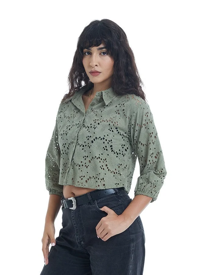 Asharae  Women's Full Sleeve Button Down Crop Length Shirt Comfortable Material, Breathable Daily Wear, Casual Fashion Outfit, Special Occasion Outfit, Trendy & Chic Apparel for Women | Best Price UAE