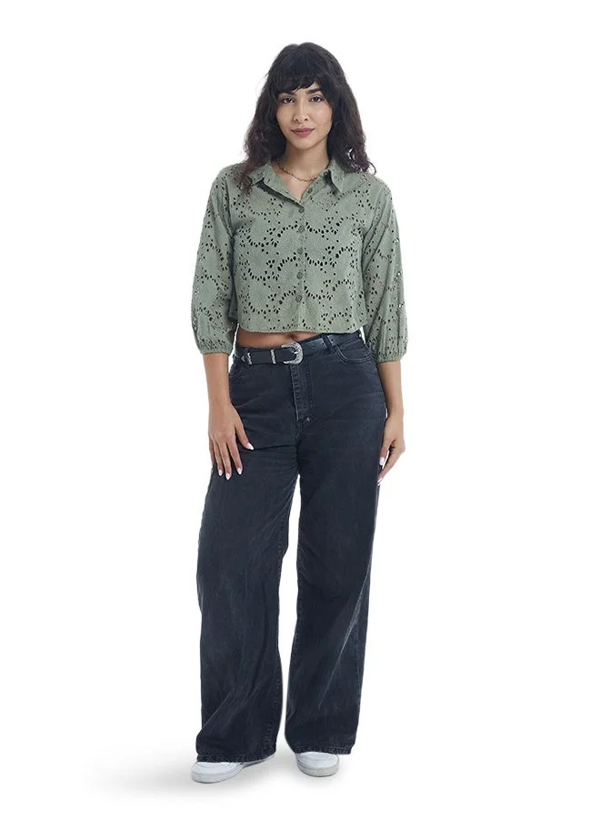 Asharae  Women's Full Sleeve Button Down Crop Length Shirt Comfortable Material, Breathable Daily Wear, Casual Fashion Outfit, Special Occasion Outfit, Trendy & Chic Apparel for Women | Best Price UAE