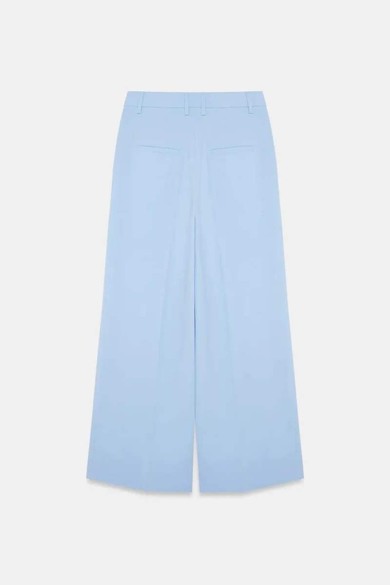 Dilvin Baby Blue DILVIN High-Waist Wide-Leg Crepe Trousers for Women | Best Price UAE