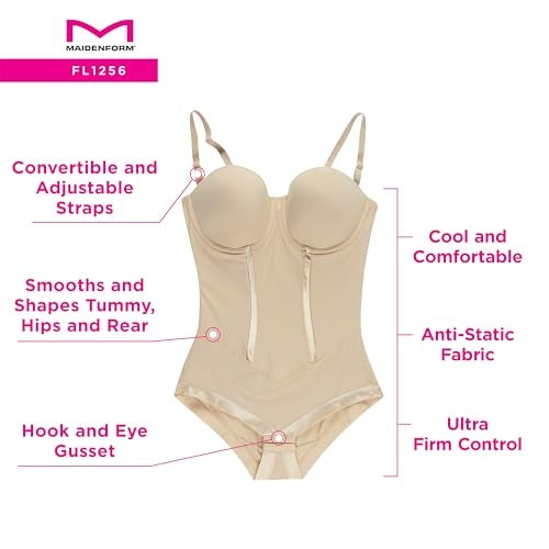 Maidenform مايدينفورم شير للنساء مع حمالة صدر مدمجة وقماش مضاد للكهرباء الساكنة FL1256 بدلات تشكيل الجسم، لاتيه ليفت، 40C أمريكي - Image 5