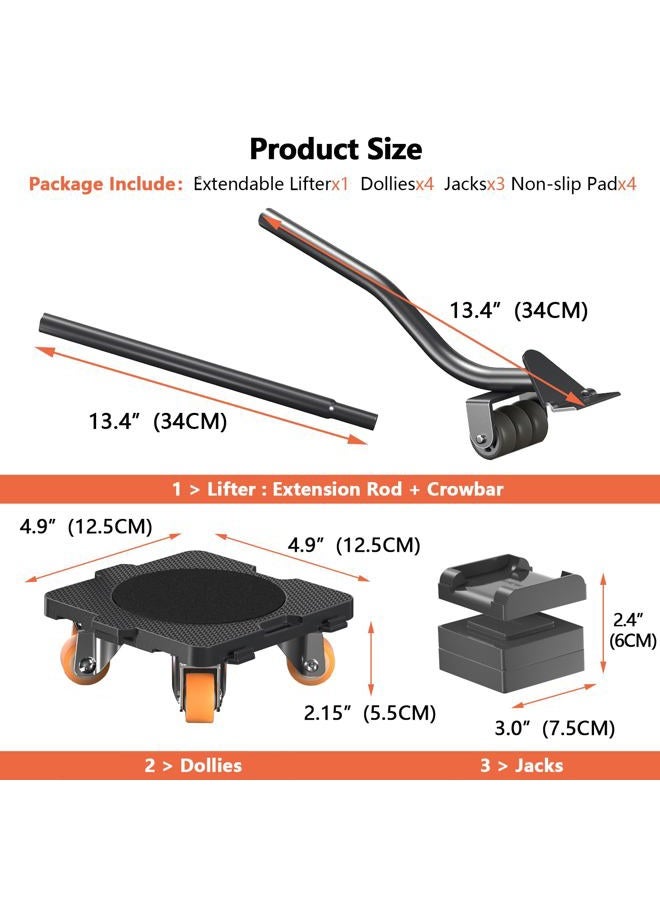 ONEON Furniture Movers with Wheels & Furniture Lifter Set, 360° Rotation Wheels Double Bearing Roller Mute+Smooth，Easy to Moving Heavy Furniture Load Capacity 880 Lbs, Suitable for Sofa, Cabinet, etc - Image 4