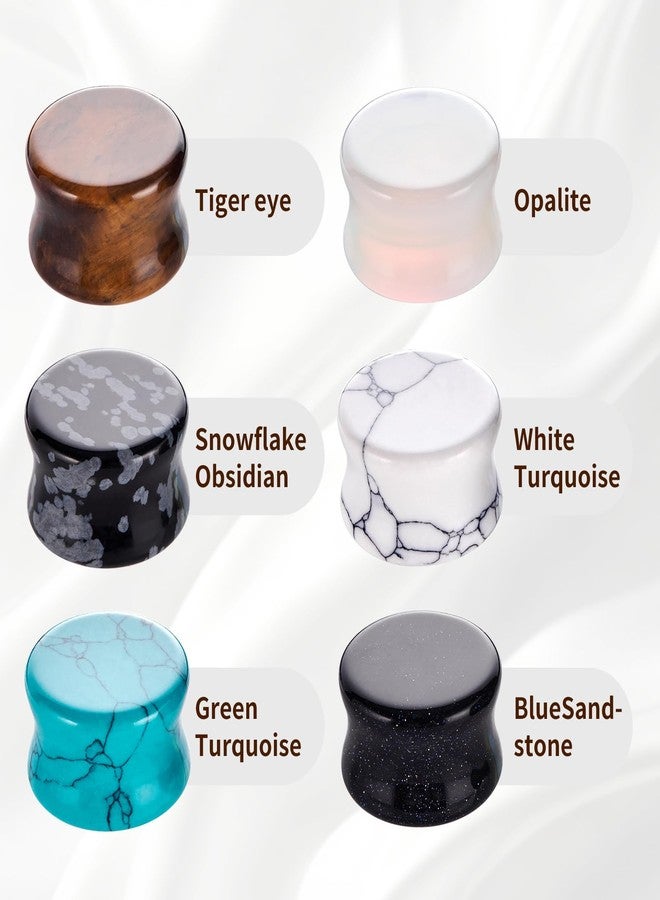 Qmcandy 6 Pairs Natural Stone Ear Plugs Saddle Plugs Ear Gauges Double Flare Expander Piercing Gauge 1/2 inch - Image 4