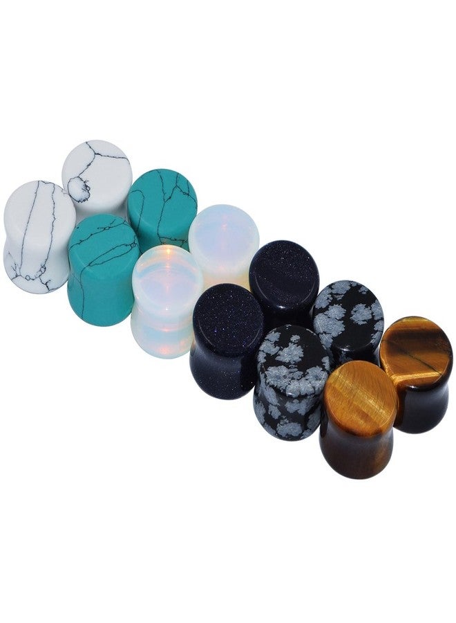 Qmcandy 6 Pairs Natural Stone Ear Plugs Saddle Plugs Ear Gauges Double Flare Expander Piercing Gauge 1/2 inch - Image 1