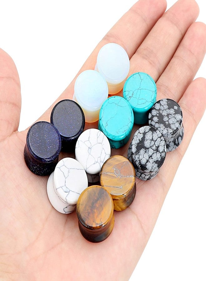 Qmcandy 6 Pairs Natural Stone Ear Plugs Saddle Plugs Ear Gauges Double Flare Expander Piercing Gauge 1/2 inch - Image 2
