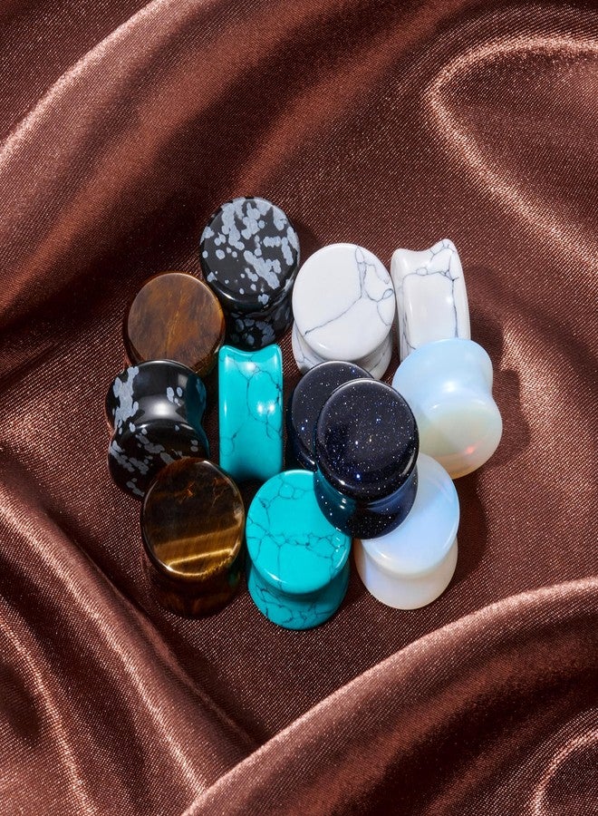Qmcandy 6 Pairs Natural Stone Ear Plugs Saddle Plugs Ear Gauges Double Flare Expander Piercing Gauge 1/2 inch - Image 5