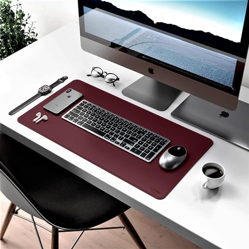 V-CUBE Designs Desk Mat|60X35cm|2.4mm Thick(Padded)|Premium Vegan Leather Laptop Mat/Extended Mouse Pad/Stitched, Reversible, Sturdy Deskspread |High Tear/Peel Strength|Anti-Slip,Splash-Proof| Maroon - Image 2
