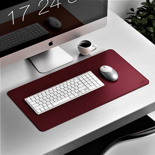 V-CUBE Designs Desk Mat|60X35cm|2.4mm Thick(Padded)|Premium Vegan Leather Laptop Mat/Extended Mouse Pad/Stitched, Reversible, Sturdy Deskspread |High Tear/Peel Strength|Anti-Slip,Splash-Proof| Maroon - Image 5