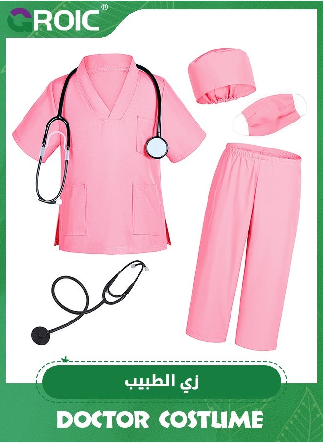 GROIC 5 Pcs Kids Doctor Costume Set, Nurse Costume for Kids with Stethoscope, Toddler Doctor Scrubs Set Surgeon Dress Up Doctor Kit Role Play Toys for Girls  - Image 1