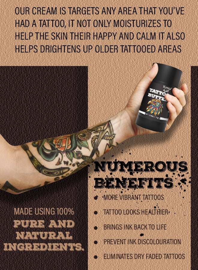 Kanza 75g Tattoo Aftercare Butter Tattoo Balm Cream Moisturizer Hydrates New Tattoos Revives Old Tattoos Daily Tattoo Healing Brightener Tattoo Lotion Color Enhancement & Brightener Balm - Image 4