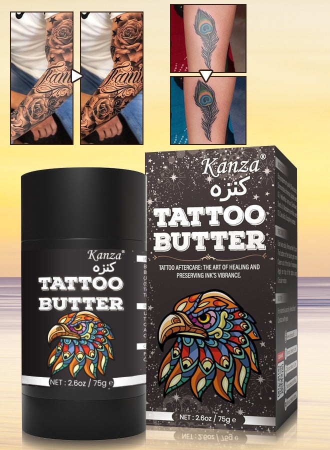 Kanza 75g Tattoo Aftercare Butter Tattoo Balm Cream Moisturizer Hydrates New Tattoos Revives Old Tattoos Daily Tattoo Healing Brightener Tattoo Lotion Color Enhancement & Brightener Balm - Image 1