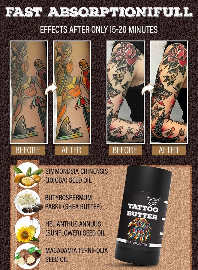 Kanza 75g Tattoo Aftercare Butter Tattoo Balm Cream Moisturizer Hydrates New Tattoos Revives Old Tattoos Daily Tattoo Healing Brightener Tattoo Lotion Color Enhancement & Brightener Balm - Image 3