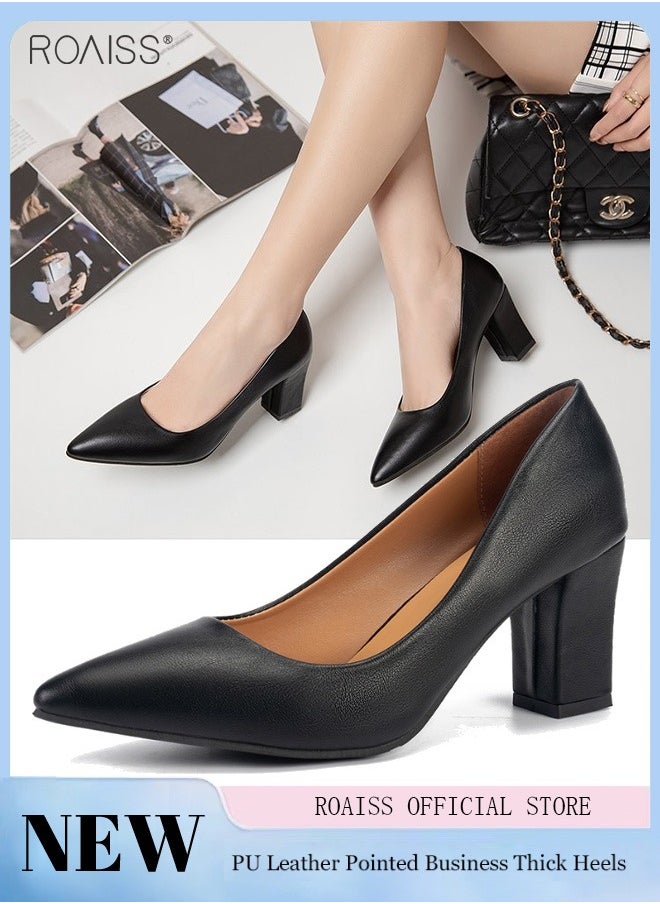 Pointed Toe Covered Thick Heels Fashionable Classic Pu Leather Solid Color Shallow Cut Work Shoes 7Cm Thick Heel Anti Slip High Heels - pzsku/ZAB8DF3E2525E3414BFB7Z/45/_/1703837923/bb175aa9-6f49-476e-901c-c1ddef0b68f6