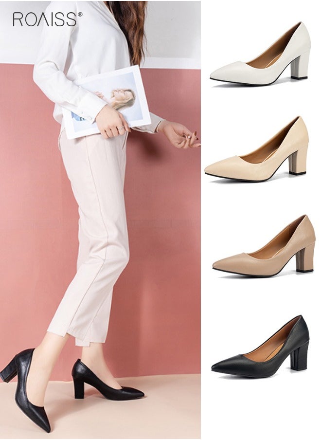 Pointed Toe Covered Thick Heels Fashionable Classic Pu Leather Solid Color Shallow Cut Work Shoes 7Cm Thick Heel Anti Slip High Heels - pzsku/ZAB8DF3E2525E3414BFB7Z/45/_/1703837924/0813f913-4a7f-44f2-9c22-51dda0254186