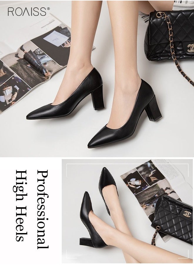 Pointed Toe Covered Thick Heels Fashionable Classic Pu Leather Solid Color Shallow Cut Work Shoes 7Cm Thick Heel Anti Slip High Heels - pzsku/ZAB8DF3E2525E3414BFB7Z/45/_/1703837924/28cf2d41-139a-48a3-bd81-ecb4c0765e93