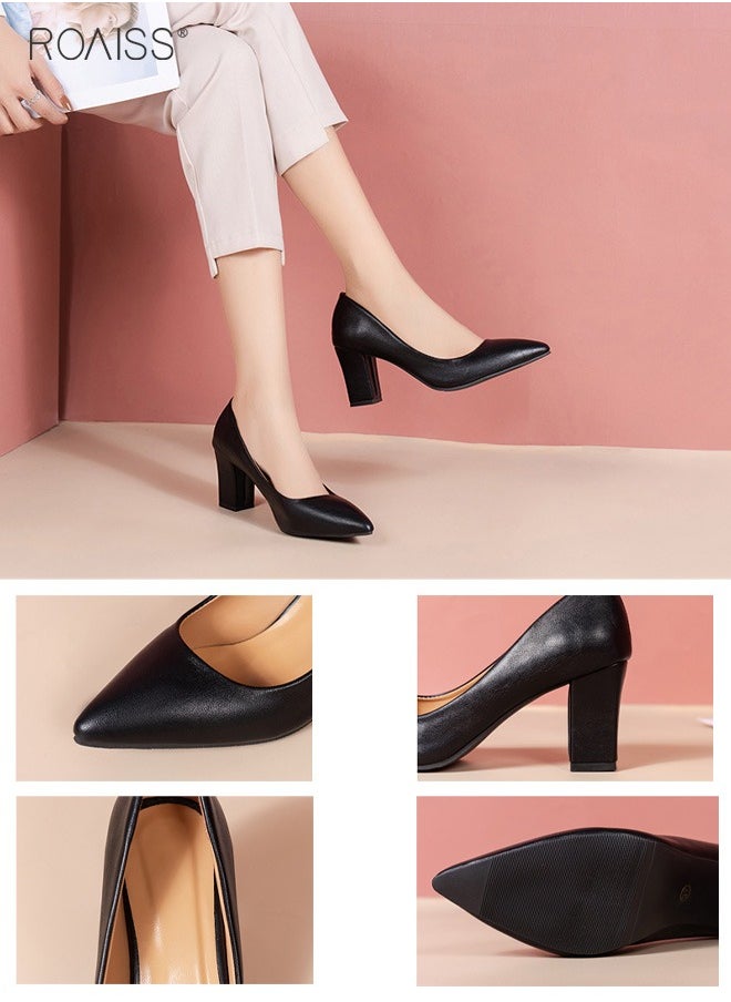 Pointed Toe Covered Thick Heels Fashionable Classic Pu Leather Solid Color Shallow Cut Work Shoes 7Cm Thick Heel Anti Slip High Heels - pzsku/ZAB8DF3E2525E3414BFB7Z/45/_/1703837924/f3c3fb2e-fe06-4eb3-8842-034bab7739c0