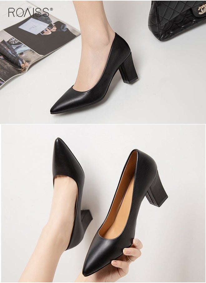 Pointed Toe Covered Thick Heels Fashionable Classic Pu Leather Solid Color Shallow Cut Work Shoes 7Cm Thick Heel Anti Slip High Heels - pzsku/ZAB8DF3E2525E3414BFB7Z/45/_/1703837925/9d8326a8-d77f-42e7-87c1-d76b9a8eb2a9