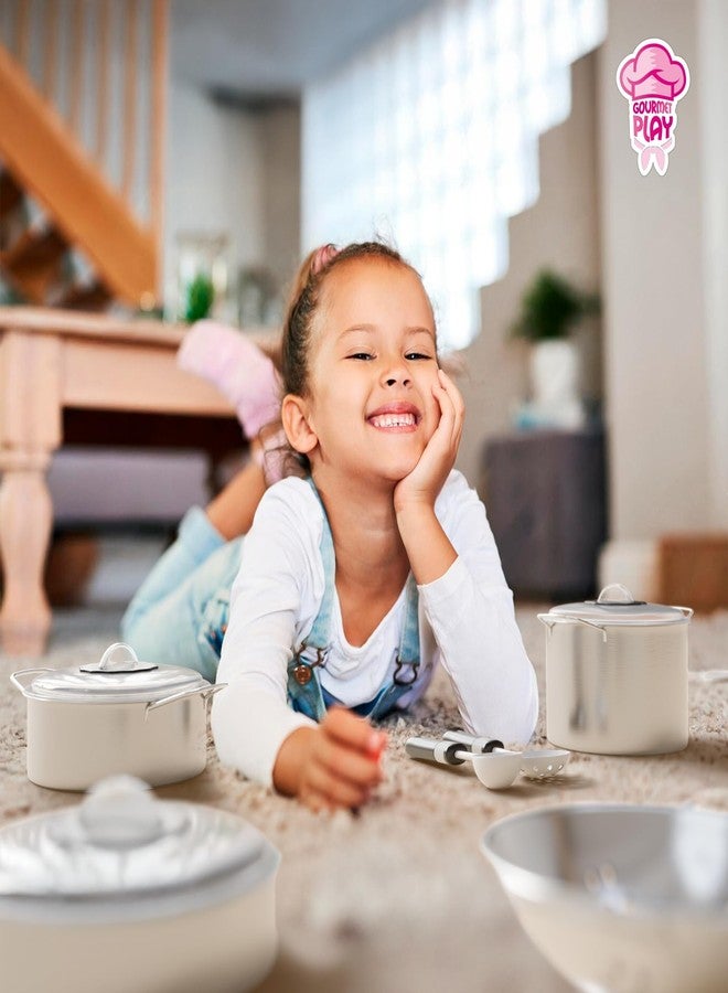 Lollipop لعبة طقم أواني الطهي من لولي بوب منزلي الحلو من الفولاذ المقاوم للصدأ للأطفال والرضع من عمر 3 سنوات فما فوق - طقم مطبخ مكون من 8 قطع بما في ذلك القدور، مصفاة، وملعقة - تم اختبارها للسلامة - ممتعة وتعليمية - Image 5