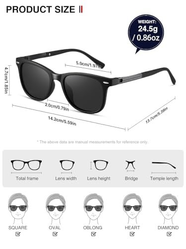 kimorn Polarized Sunglasses for Men and Women Stylish Rectangular Sun glasses Vintage Shades (Black/Gray) - Image 5