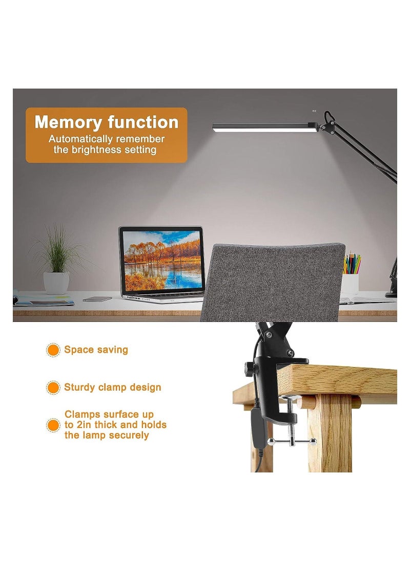 Arabest - LED Desk Lamp with Clamp, Eye-Caring Table Lamp for Home Office,3 Lighting 10 Brightness,360 Degree Spin Reading Light with Memory Function(Black) - Image 1