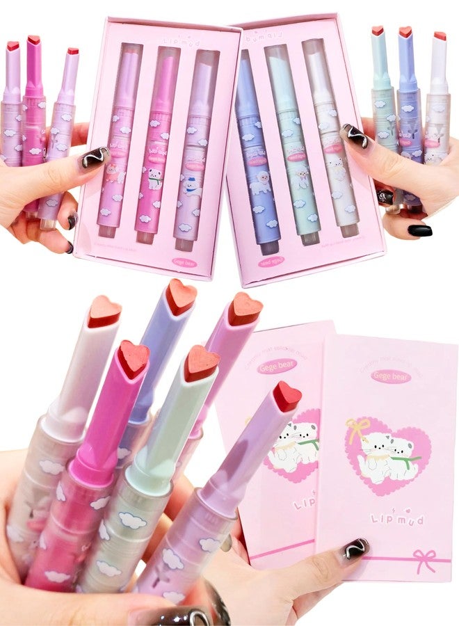 Gege Bear Creamy Mist Solid Lip Mud- High-Pigment, Long-Lasting & Waterproof | Smudge-Proof & Non-Sticky Velvet Soft Matte Lipstick | Lightweight, Airy Matte Lipstick for Women | Moisturizing & Blurring Korean Beauty Cloud Lip Mud for Soft and Smooth (SET A, 3*2g) - Image 1