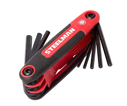Steelman Portable Folding Hex Key Wrench Multi-Tool Standard (SAE), Set Includes 5/64, 3/32, 7/64, 1/8, 9/64, 5/32, 3/16, 7/32, 1/4-Inch, Chamfered Ends, Rubberized Grip - Image 1