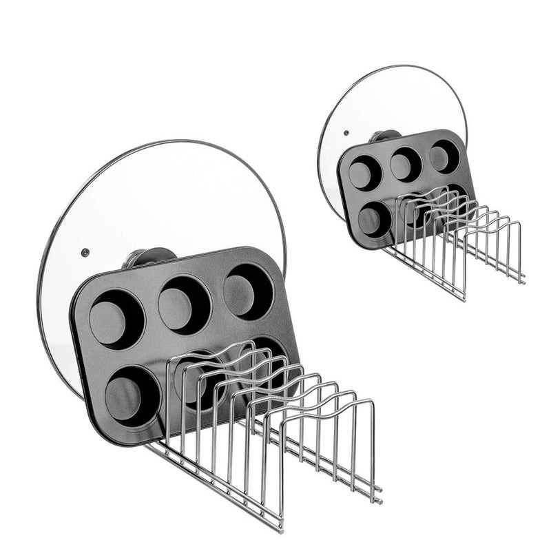 Slideep Pot Pan Lid Holder Rack Organizer Kitchen Dish Plate Storage Organizer Drying Rack Bakeware Pot Lid Rack Holder Organizer Pantry and Cabinet HolderSet of 2