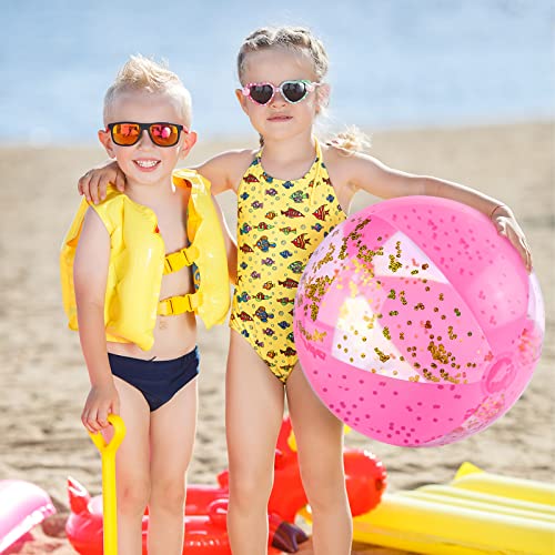 POPLAY 16 Inch Inflatable Beach Balls, 3 Pack Glitter Beach Balls Pool Toys with Confetti Sparkling Balls for Kids Toddlers Adults Summer Pool Party Favors - Image 3