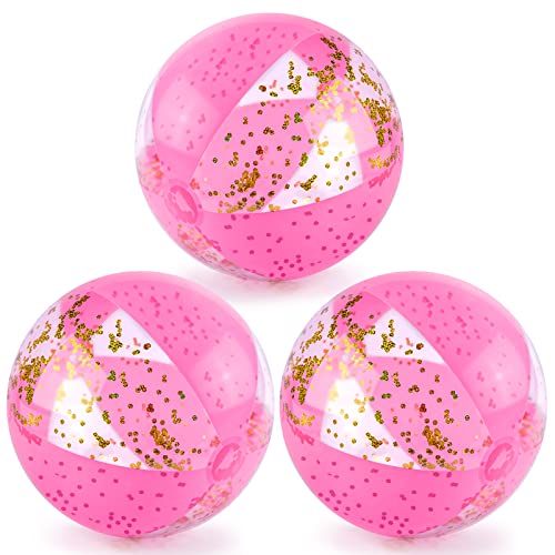 POPLAY 16 Inch Inflatable Beach Balls, 3 Pack Glitter Beach Balls Pool Toys with Confetti Sparkling Balls for Kids Toddlers Adults Summer Pool Party Favors - Image 1