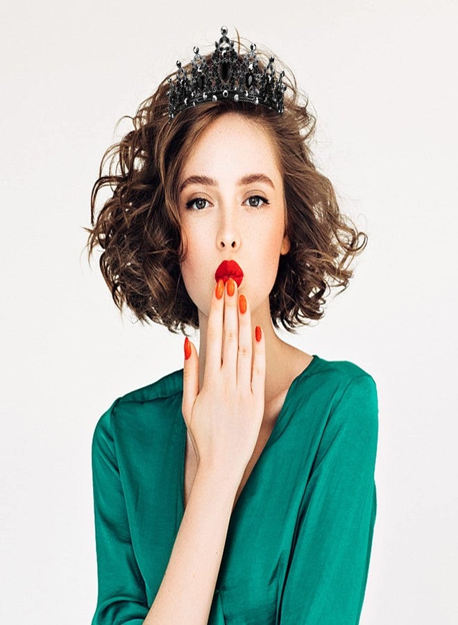 كافتي تاج كافيتي للنساء، تاج قوطي، قطعة رأس، زينة هالوين، تاج عيد ميلاد، تاج عتيق مرصع بأحجار الراين، تاج ملكة باروكي أسود، تاج زفاف، تيجان سوداء للنساء والفتيات - Image 2