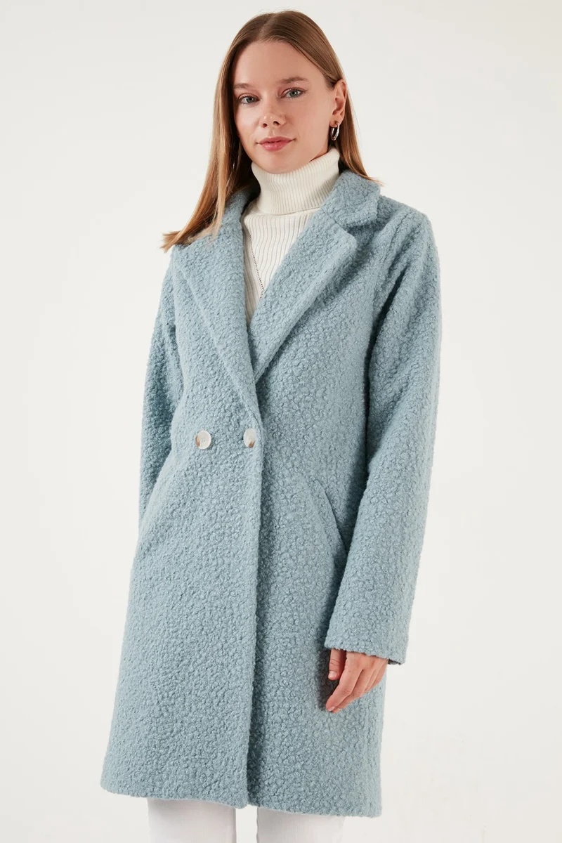 Lela Oversize Double Breasted Collar Faux Fur Plush Coat Women's Coat 6403352