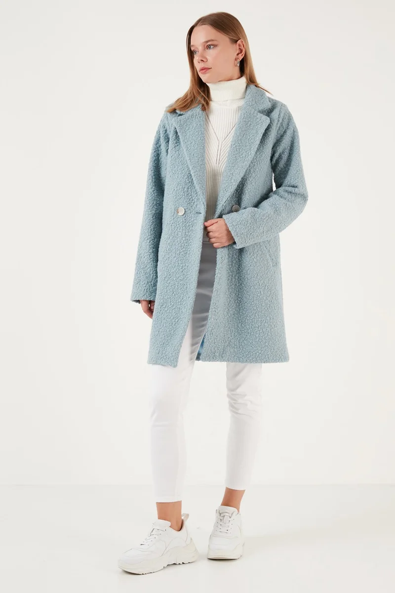 Lela Oversize Double Breasted Collar Faux Fur Plush Coat Women's Coat 6403352