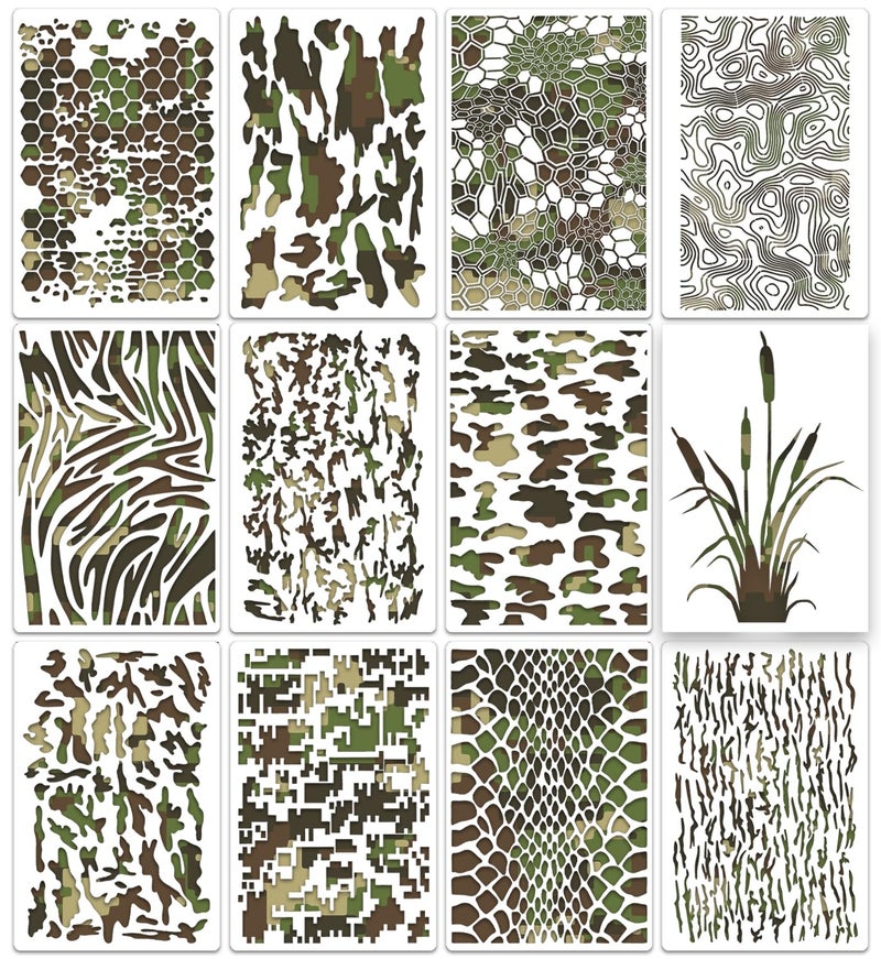 SUNVERSE Camo Stencil 12inch Large Camouflage Stencils for Spray Paint Reusable Digital Camo Pattern Stencil for Wall Boat Wood Canvas Fabric - Image 1