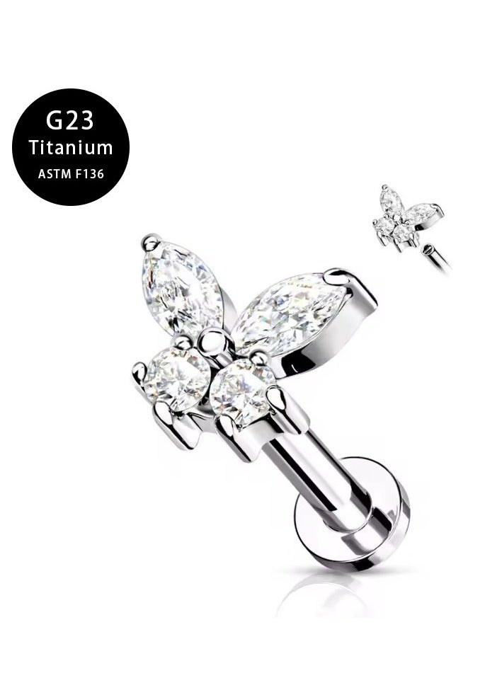 Innoshine G23 Butterfly Surgical Steel Earrings & Lip Ring  Hypoallergenic Titanium  Zirconia Body Piercing Jewelry - Cartilage Stud, Lip Piercing Lip Stud for Fashion Women - Image 1