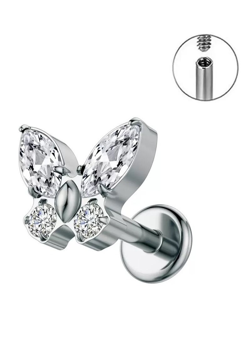 Innoshine G23 Butterfly Surgical Steel Earrings & Lip Ring  Hypoallergenic Titanium  Zirconia Body Piercing Jewelry - Cartilage Stud, Lip Piercing Lip Stud for Fashion Women - Image 4