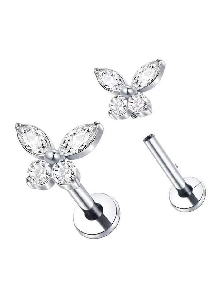 Innoshine G23 Butterfly Surgical Steel Earrings & Lip Ring  Hypoallergenic Titanium  Zirconia Body Piercing Jewelry - Cartilage Stud, Lip Piercing Lip Stud for Fashion Women - Image 5