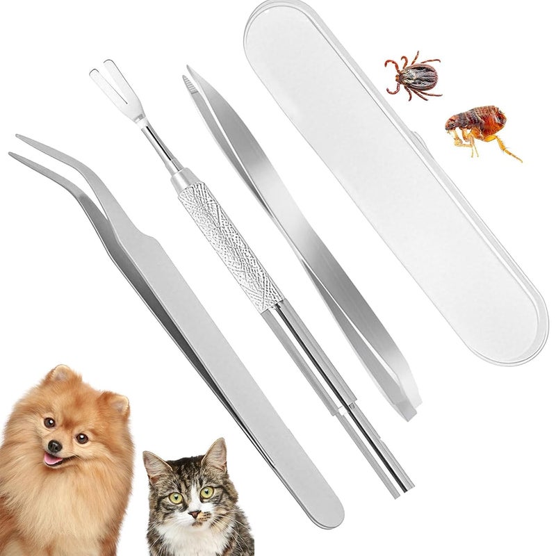 SQUISHCO 4 pcs Dog Tick Removal Tool Set with Metal Case, Safe Pet Grooming Kit for Tick and Flea Control, Essential for Dogs and Cats Indoor Outdoor Use - Image 1