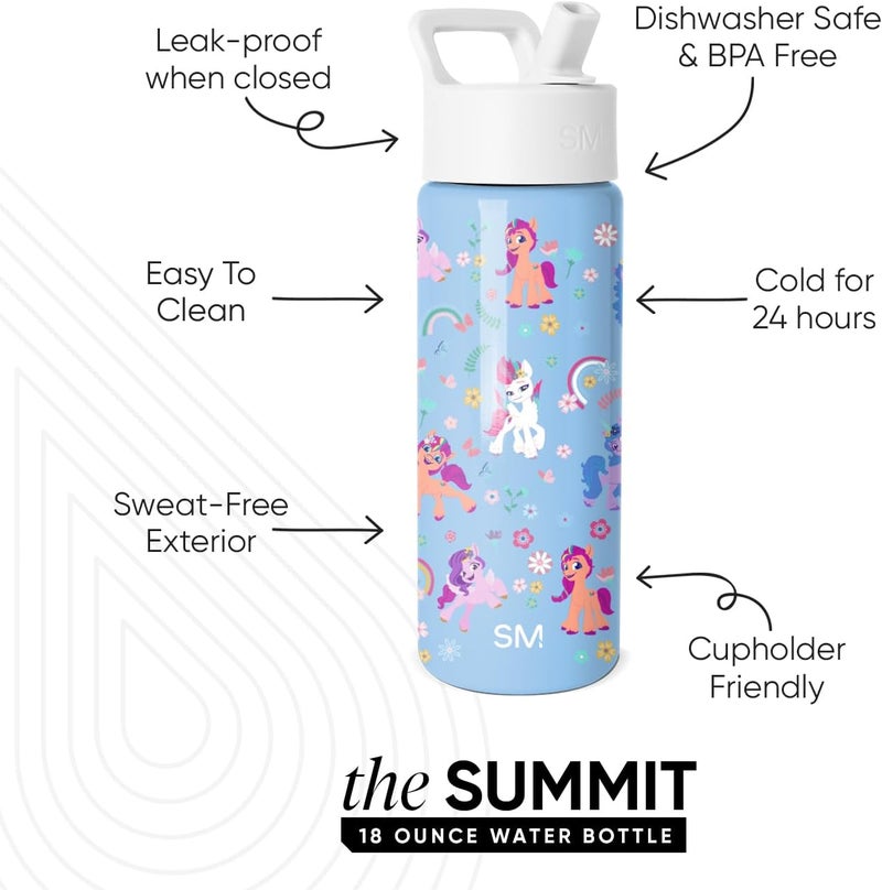 Simple Modern Kids Summit Water Bottle with Straw Lid | My Little Pony Kids 18oz Stainless Steel Cup Insulated Tumbler for Girls, School | Garden of Rainbows - Image 1