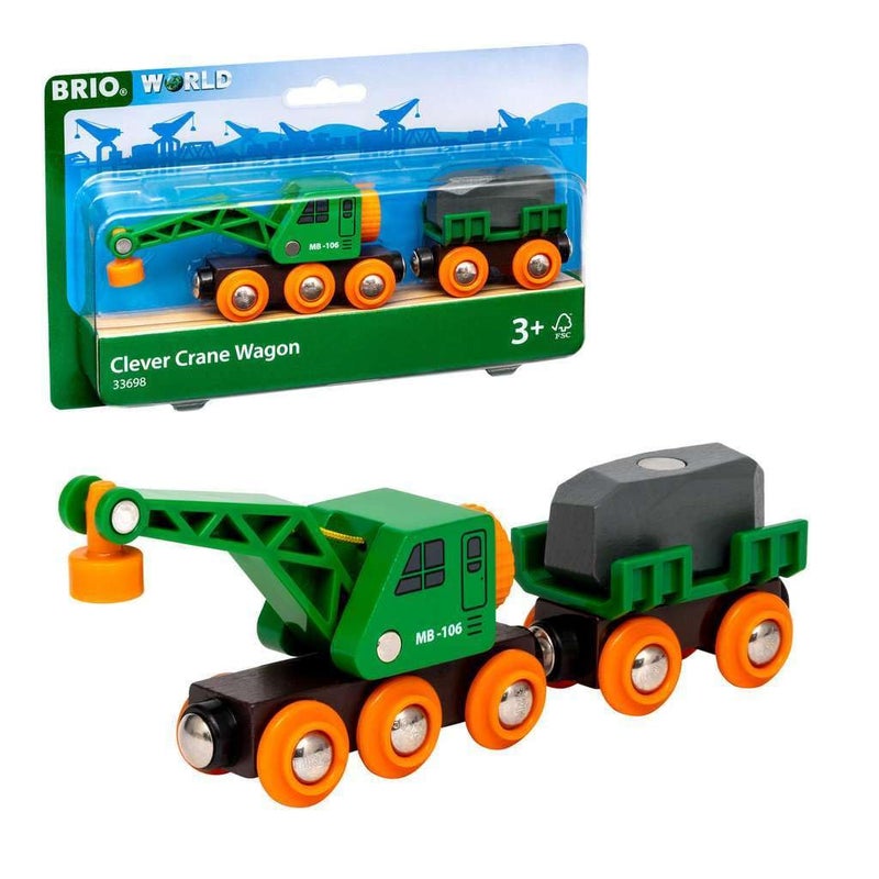 BRIO World 33698 Clever Crane Wagon Set 4 Piece Wooden Toy Train Set for Kids Imaginative Play Compatibility with Other Sets FSCCertified Wood - Image 2