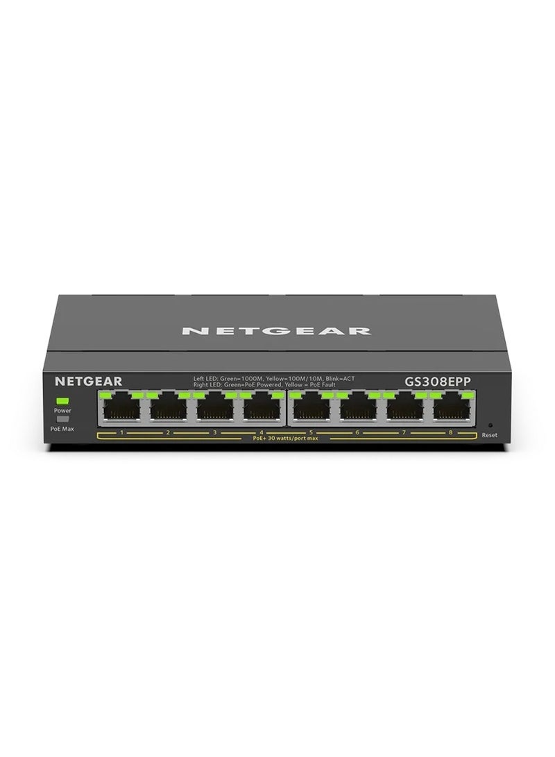 نت جير محول شبكة NETGEAR GS308EPP ذكي مُدار بميزات أساسية، 8 منافذ جيجابت إيثرنت مع PoE+، ميزانية طاقة 123 واط - Image 2
