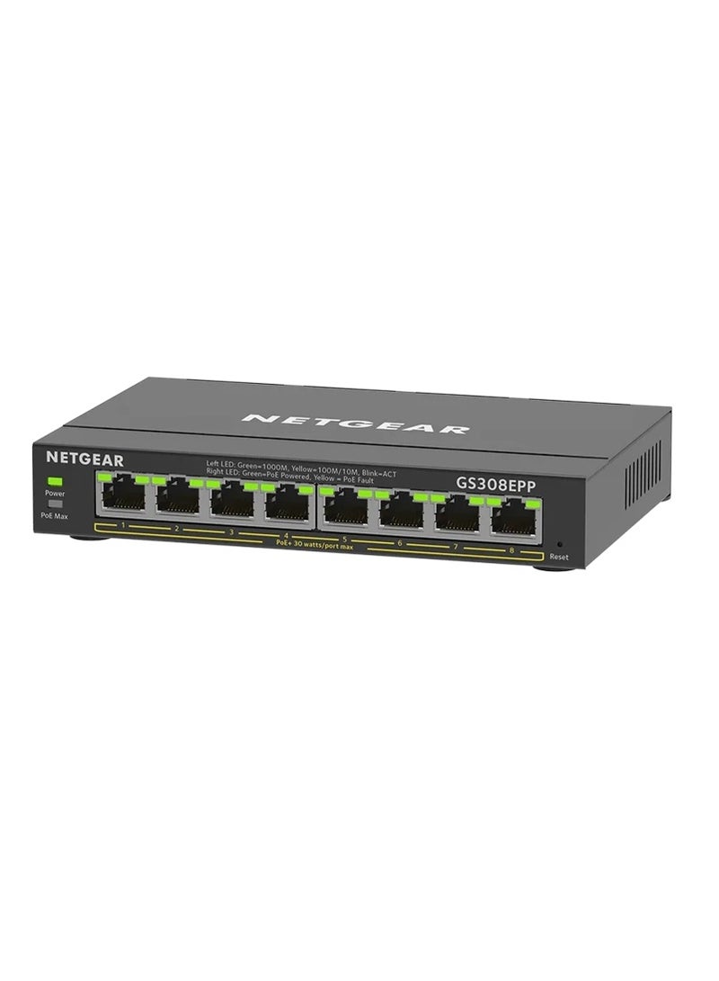 نت جير محول شبكة NETGEAR GS308EPP ذكي مُدار بميزات أساسية، 8 منافذ جيجابت إيثرنت مع PoE+، ميزانية طاقة 123 واط - Image 1