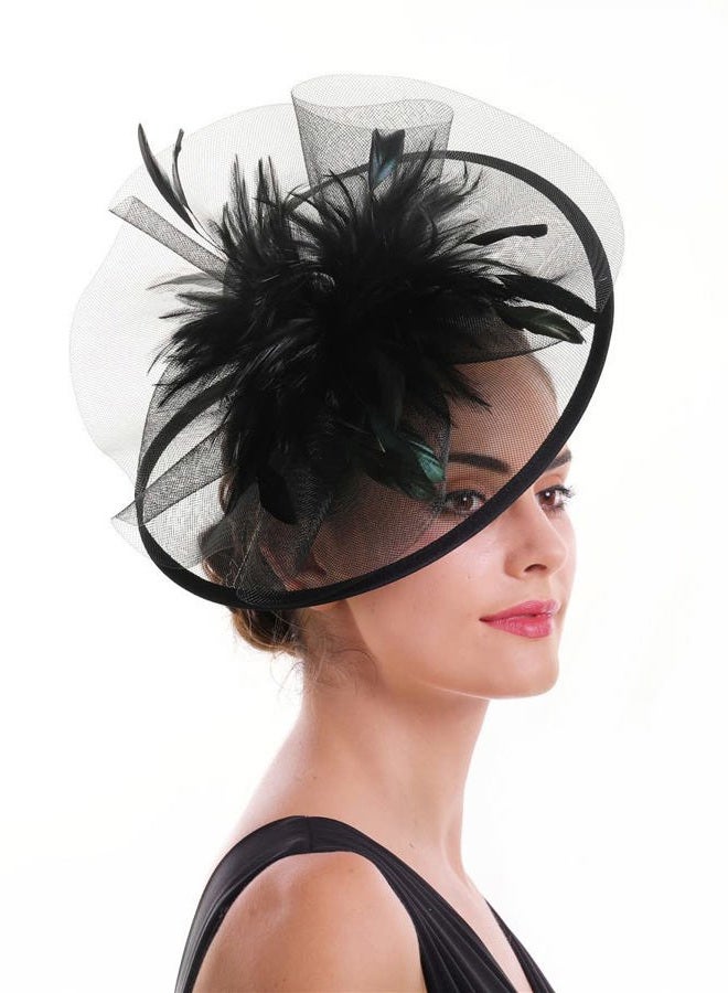 SAFERIN Fascinators Hat Sinamay Flower Mesh Feathers on a Headband and a Clip Tea Party Headwear for Girls and Women, Ta4-red, 1 - Image 1